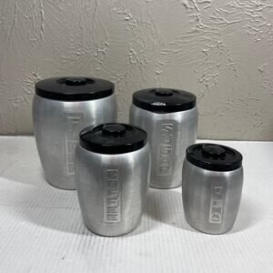 John Roberts Co.  Japan Aluminum Canister set Black Lids flour sugar coffee‎ tea